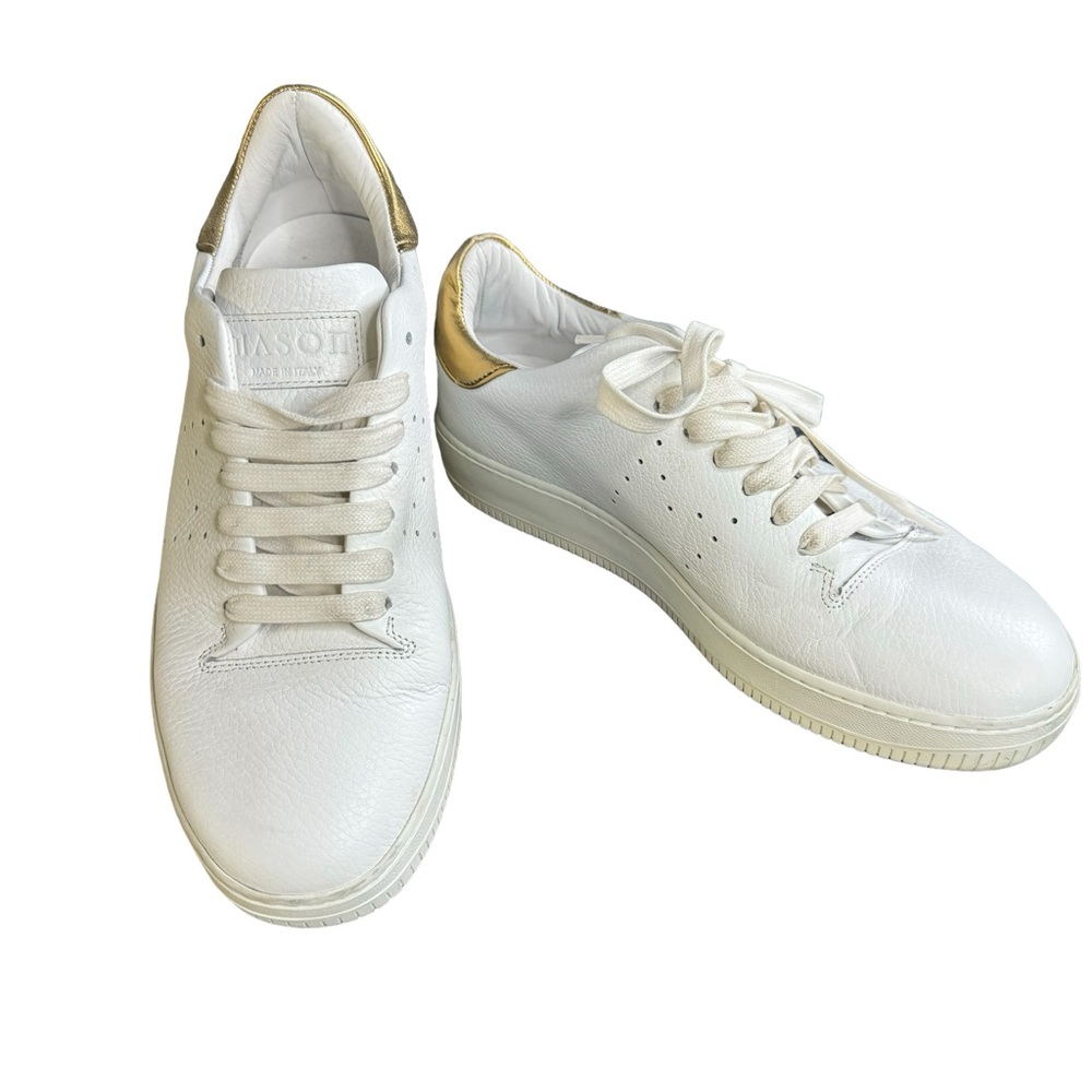 Mason Garments Leather Mens Low Top White Gold Sneaker Tennis Shoes Italy 41/US9
